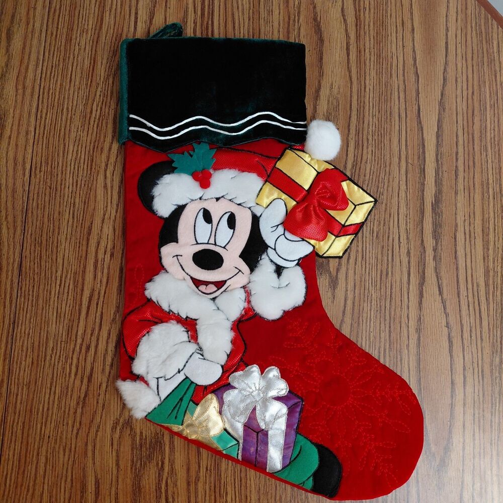 Vintage Disney Parks Mickey Mouse Christmas Stocking 3D Velvet Red Presents WDW